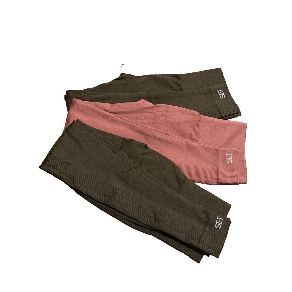 SET ACTIVE XS High Rise Seamless Leggings Lot of 3 Dark Mocha & Mauve Pink